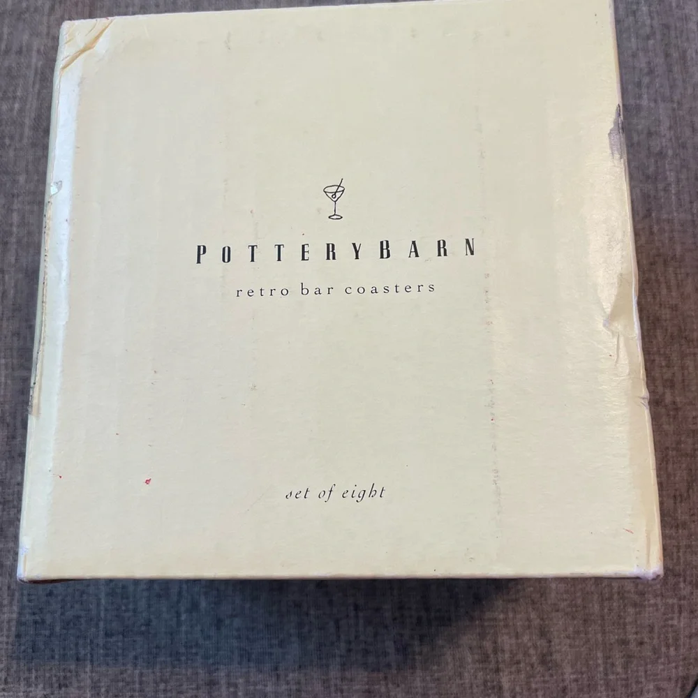 Potterybarn Retro Bar porcelain Mini plates Coaster barware w Cocktail Recipes